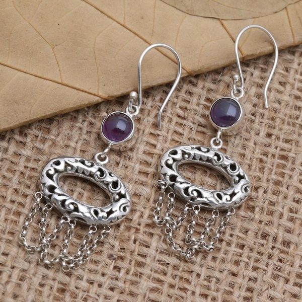 Alternate image for Hand Made Sterling Silver and Amethyst Dangle Earrings Buyan Lake in Purple