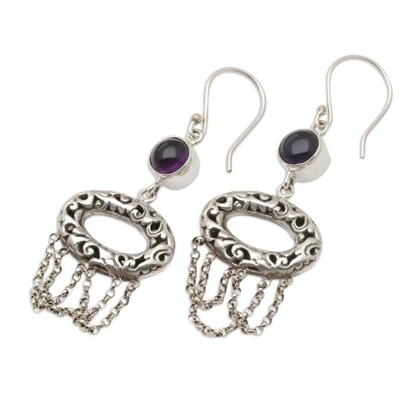 Alternate image for Hand Made Sterling Silver and Amethyst Dangle Earrings Buyan Lake in Purple