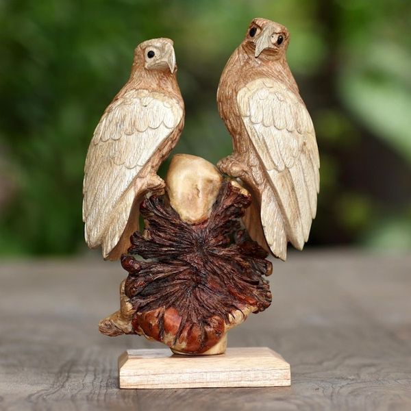 Alternate image for Hand Carved Suar Wood Eagle Sculpture Patient Eagles