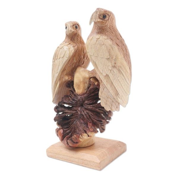 Alternate image for Hand Carved Suar Wood Eagle Sculpture Patient Eagles