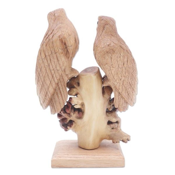 Alternate image for Hand Carved Suar Wood Eagle Sculpture Patient Eagles