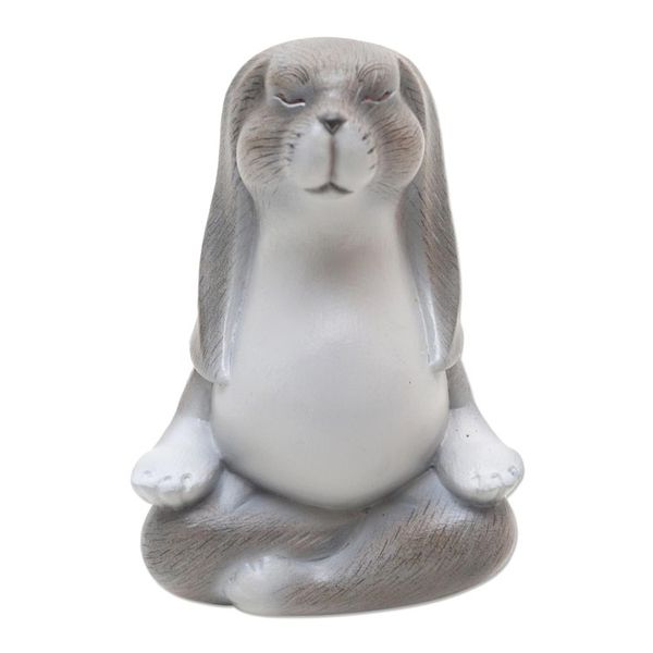 Alternate image for Hand Carved Suar Wood Bunny Statuette Pregnant Yoga