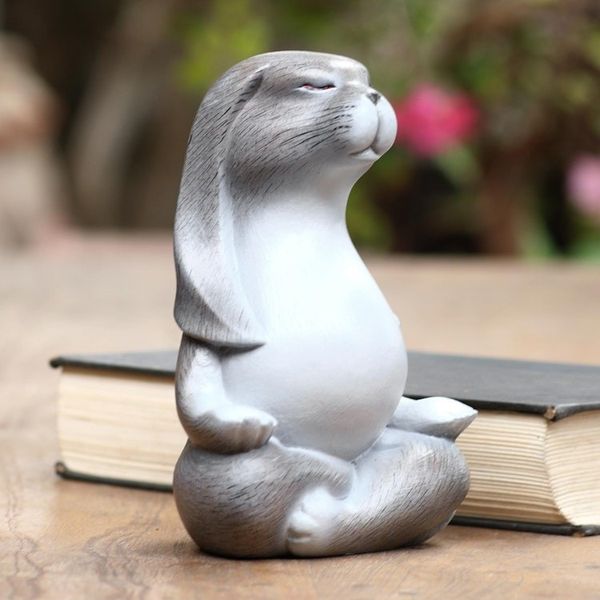 Alternate image for Hand Carved Suar Wood Bunny Statuette Pregnant Yoga