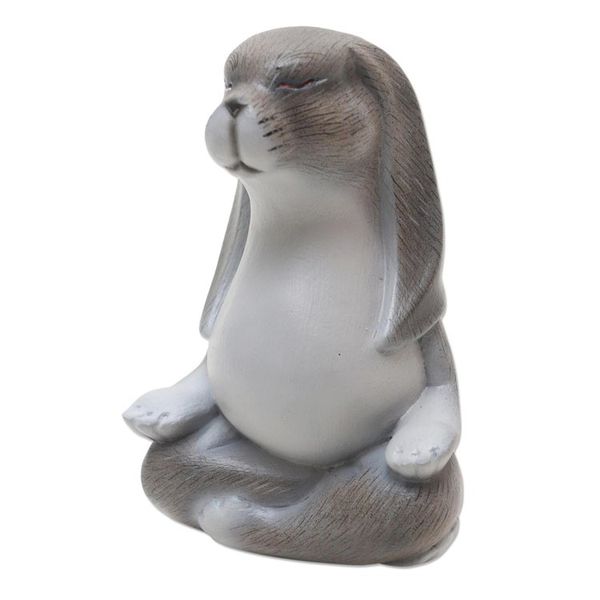 Alternate image for Hand Carved Suar Wood Bunny Statuette Pregnant Yoga