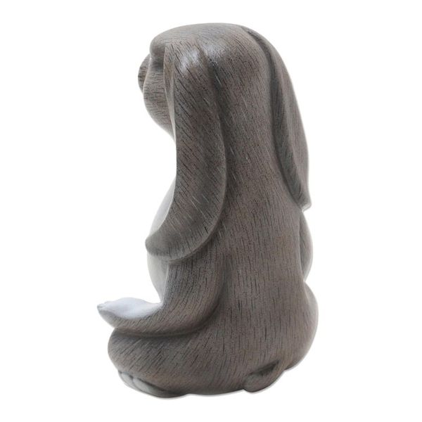 Alternate image for Hand Carved Suar Wood Bunny Statuette Pregnant Yoga