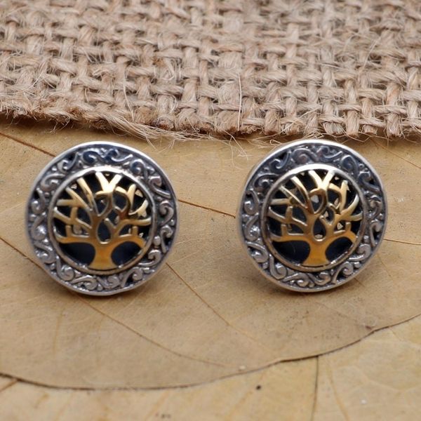 Alternate image for Gold-Accented Tree-Themed Button Earrings Golden Banyan Tree