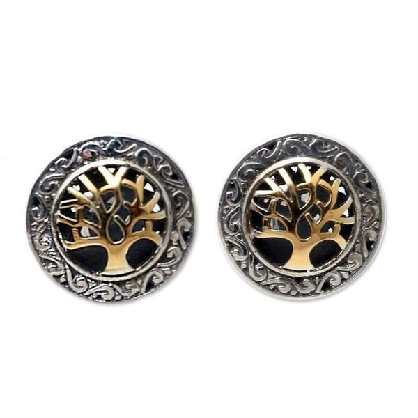 Alternate image for Gold-Accented Tree-Themed Button Earrings Golden Banyan Tree