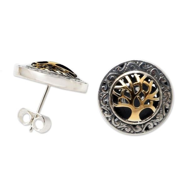 Alternate image for Gold-Accented Tree-Themed Button Earrings Golden Banyan Tree