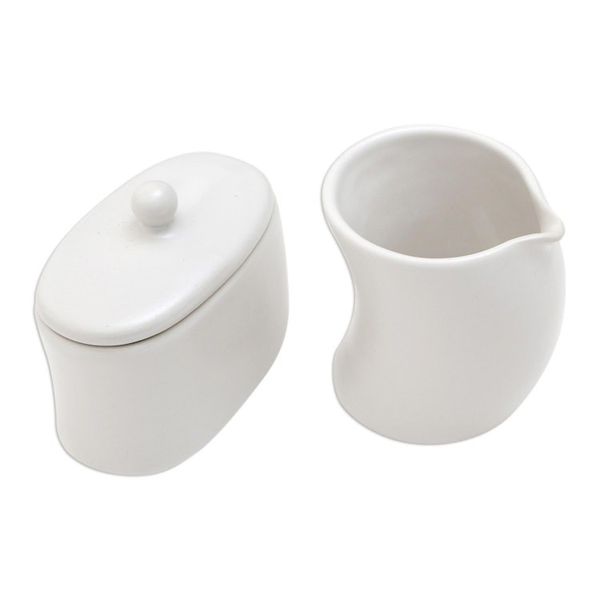 Alternate image for White Ceramic Cream and Sugar Condiment Set Pair Sweet Morning in White