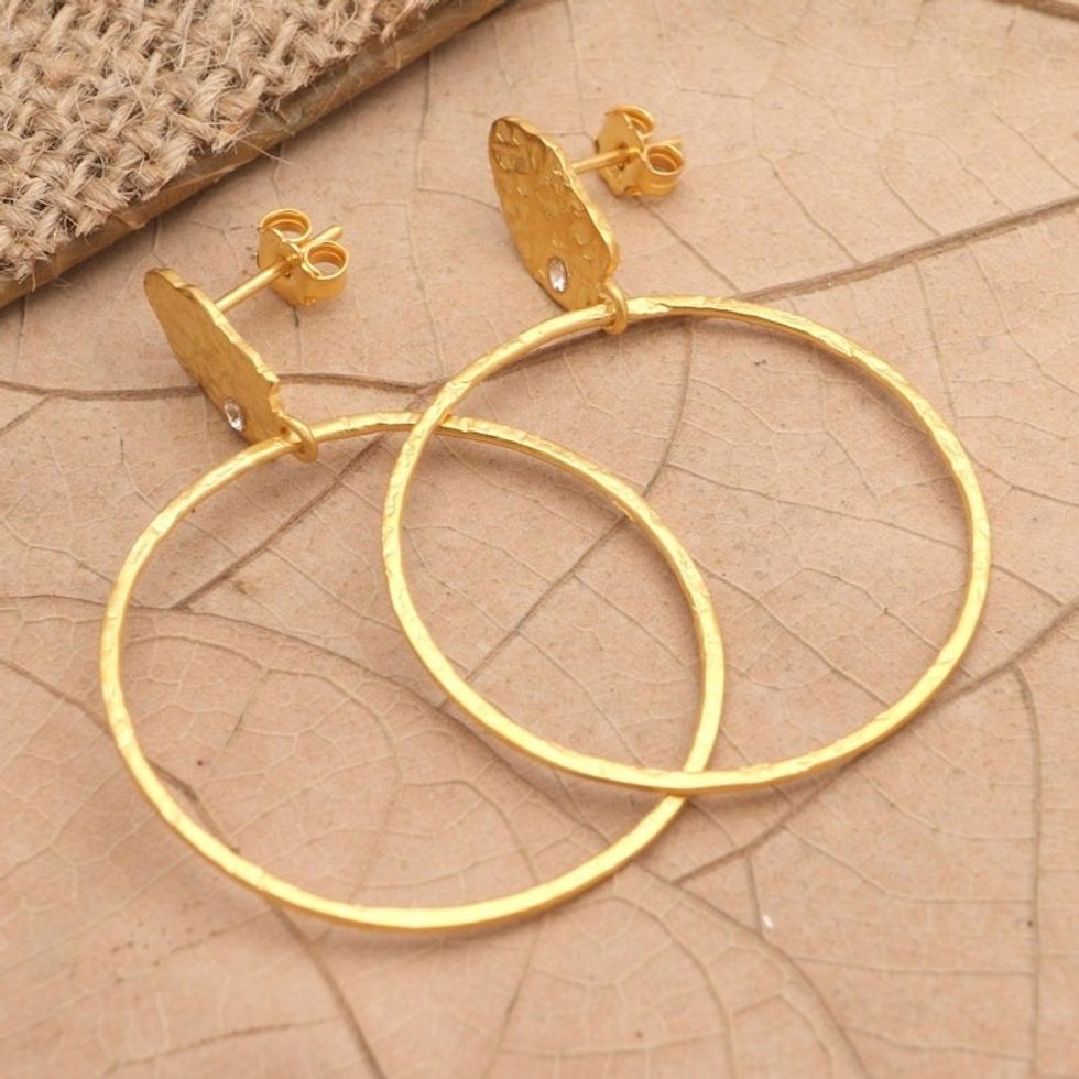 Gold-Plated Cubic Zirconia Dangle Earrings 'Euphoria in Gold'