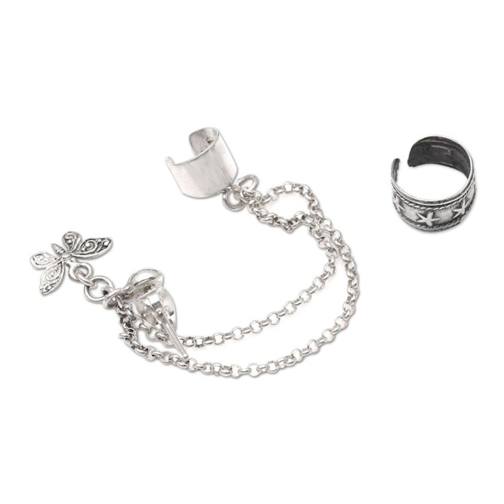 Sterling Silver Ear Cuff with Butterfly Motif 'Chase a Butterfly'