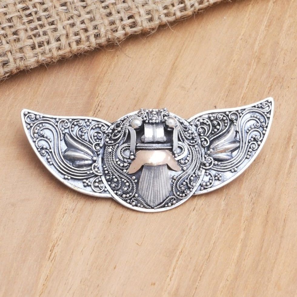 Hand Made Gold-Accented Brooch from Bali 'Balinese Myth'
