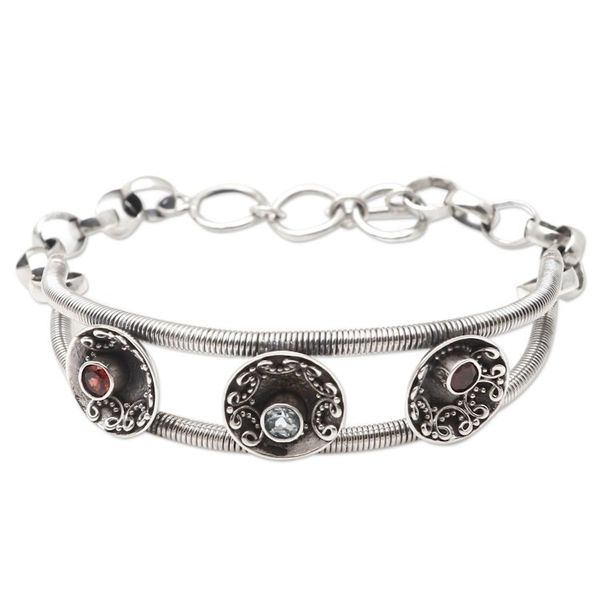 Alternate image for Garnet and Blue Topaz Pendant Bracelet from Java Cup of Love