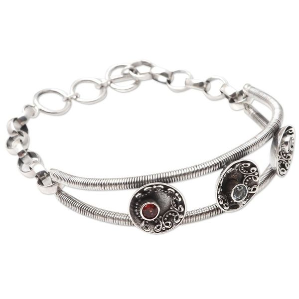 Alternate image for Garnet and Blue Topaz Pendant Bracelet from Java Cup of Love