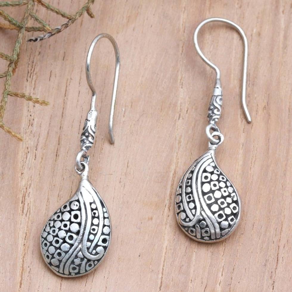 Hand Made Sterling Silver Dangle Earrings 'Drop of Desire'