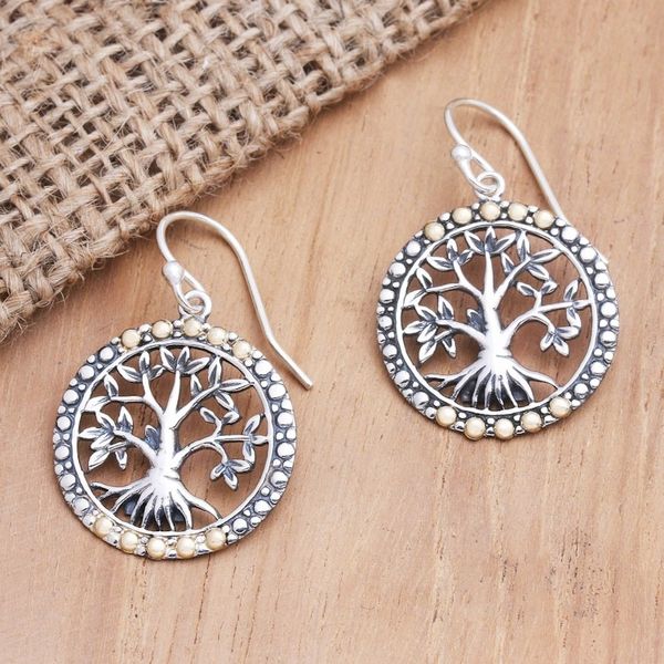 Alternate image for Gold-Accented Tree-Motif Dangle Earrings Venerable Banyan Tree