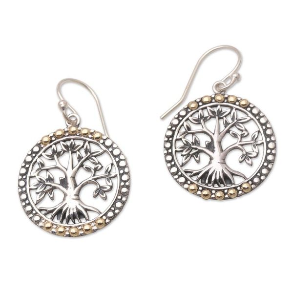 Alternate image for Gold-Accented Tree-Motif Dangle Earrings Venerable Banyan Tree