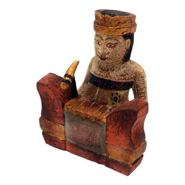 Alternate image for Hand-Painted Albesia Wood Statuette Melodic Gangsa