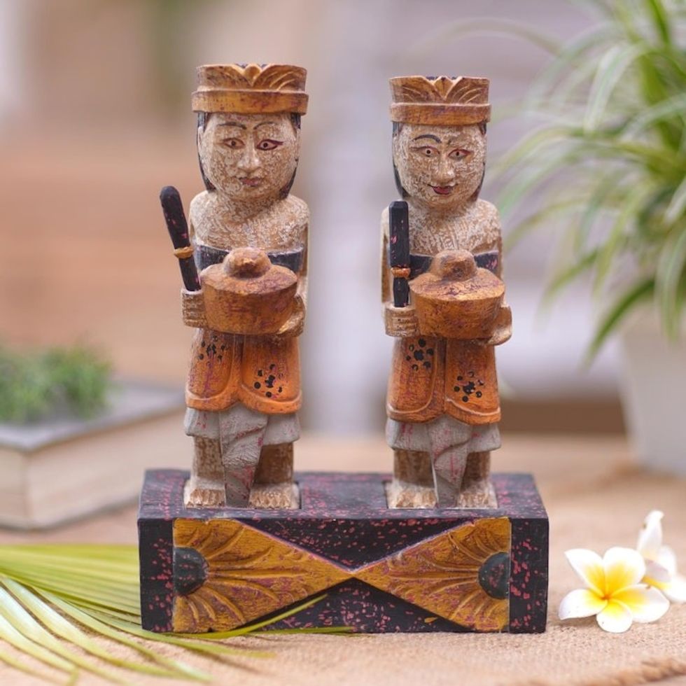 Handmade Albesia Wood Statuette from Bali 'Soft Tone'