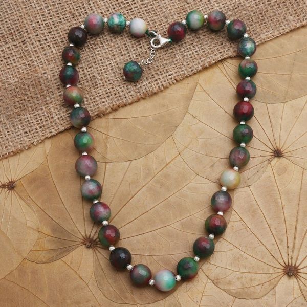 Alternate image for Handcrafted Sterling Silver and Agate Beaded Necklace Evening Cocktail in Holiday