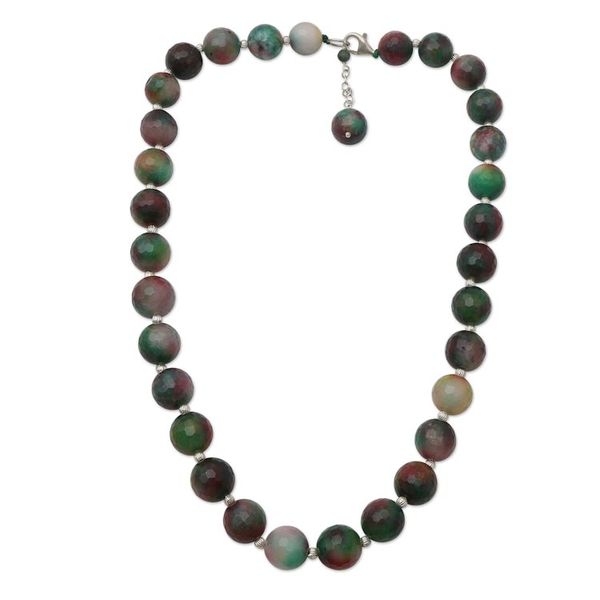 Alternate image for Handcrafted Sterling Silver and Agate Beaded Necklace Evening Cocktail in Holiday