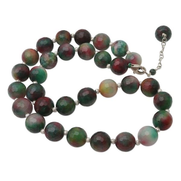 Alternate image for Handcrafted Sterling Silver and Agate Beaded Necklace Evening Cocktail in Holiday