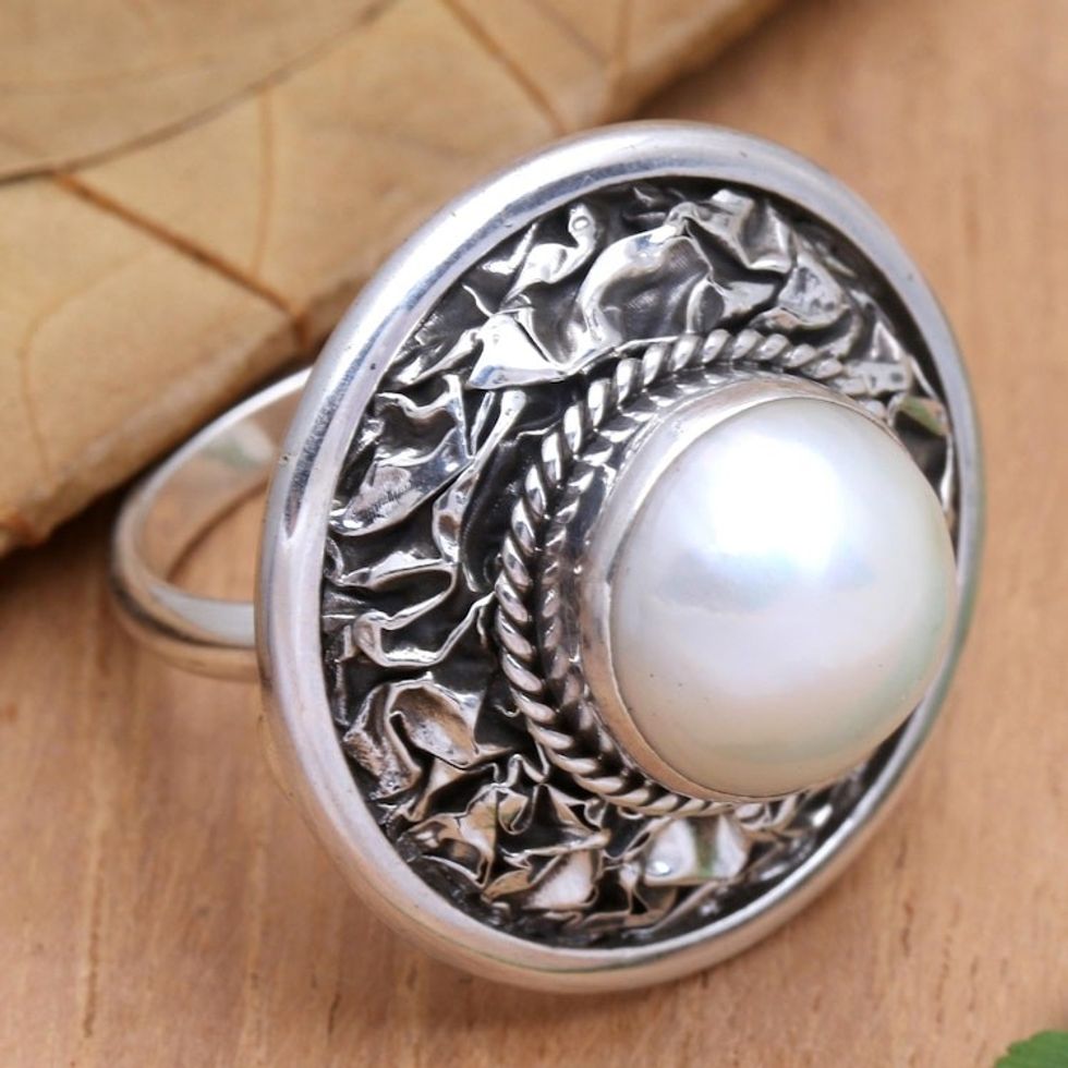 Cultured Freshwater Pearl and Sterling Silver Cocktail Ring 'Lunar Plane'