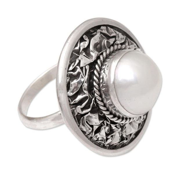 Alternate image for Cultured Freshwater Pearl and Sterling Silver Cocktail Ring Lunar Plane