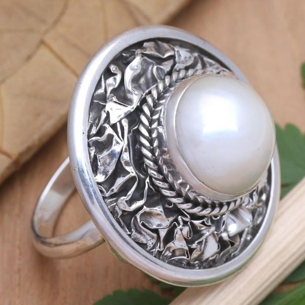 Alternate image for Cultured Freshwater Pearl and Sterling Silver Cocktail Ring Lunar Plane