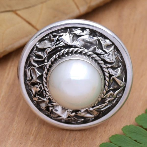Alternate image for Cultured Freshwater Pearl and Sterling Silver Cocktail Ring Lunar Plane