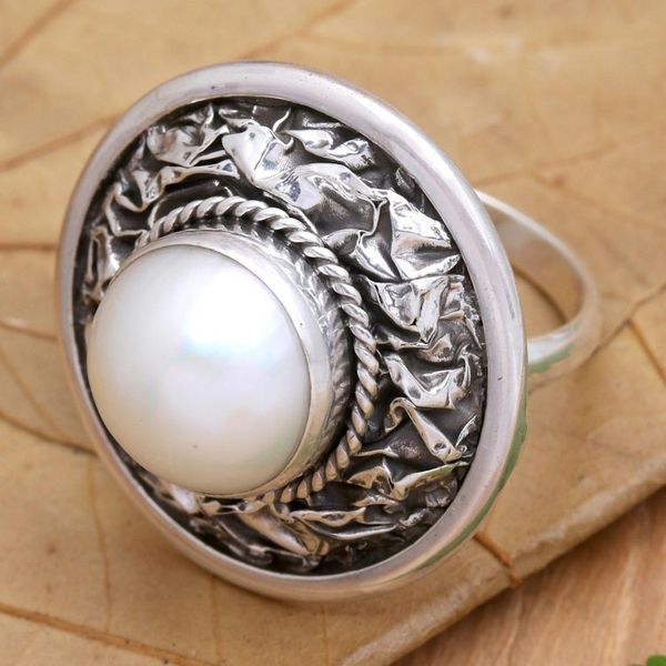 Alternate image for Cultured Freshwater Pearl and Sterling Silver Cocktail Ring Lunar Plane