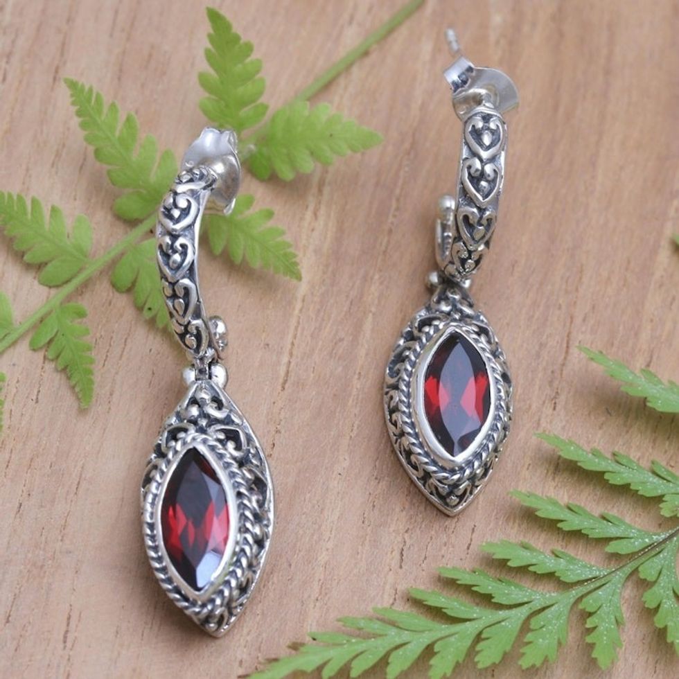 Handmade Garnet and Sterling Silver Dangle Earrings 'Naked Eye in Red'