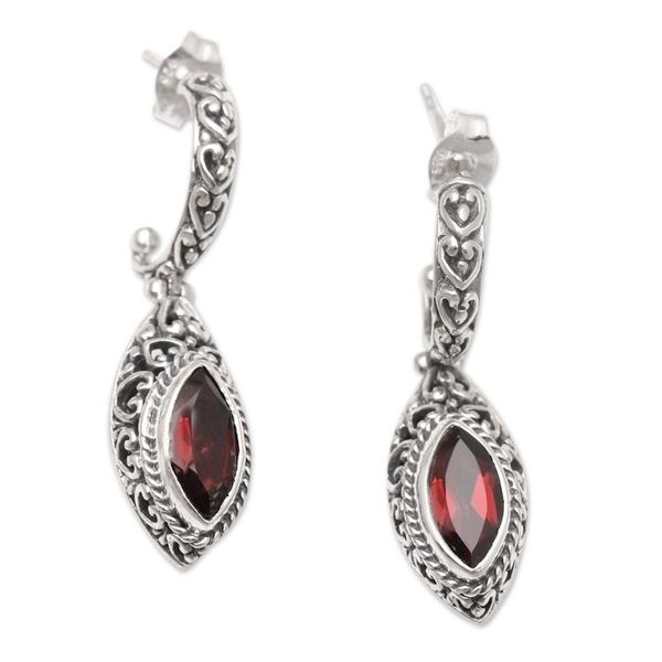 Alternate image for Handmade Garnet and Sterling Silver Dangle Earrings Naked Eye in Red