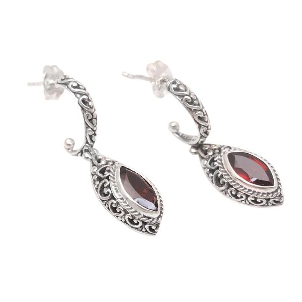 Alternate image for Handmade Garnet and Sterling Silver Dangle Earrings Naked Eye in Red