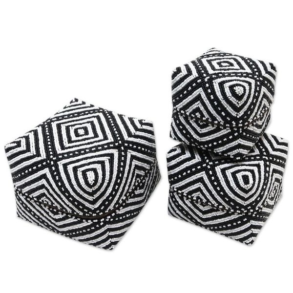 Alternate image for Embellished Decorative Bamboo Boxes Set of 3 Diamond Trance