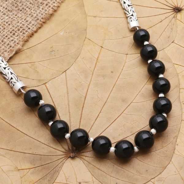 Alternate image for Sterling Silver and Onyx Beaded Pendant Necklace Dark Journey
