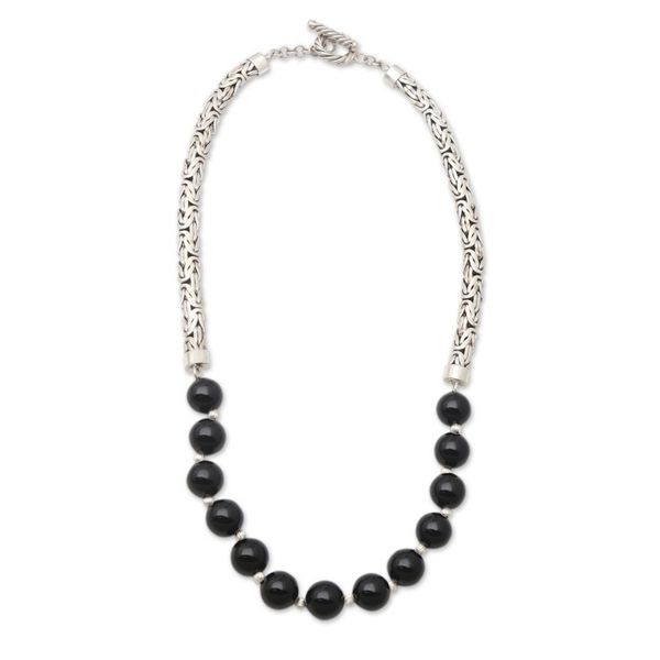 Alternate image for Sterling Silver and Onyx Beaded Pendant Necklace Dark Journey