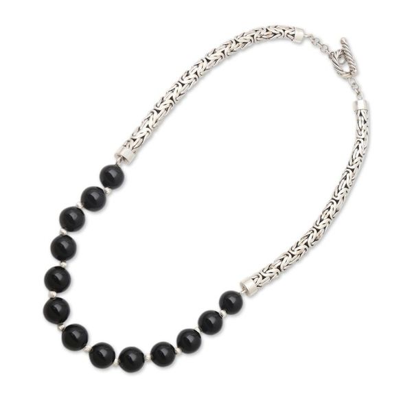 Alternate image for Sterling Silver and Onyx Beaded Pendant Necklace Dark Journey