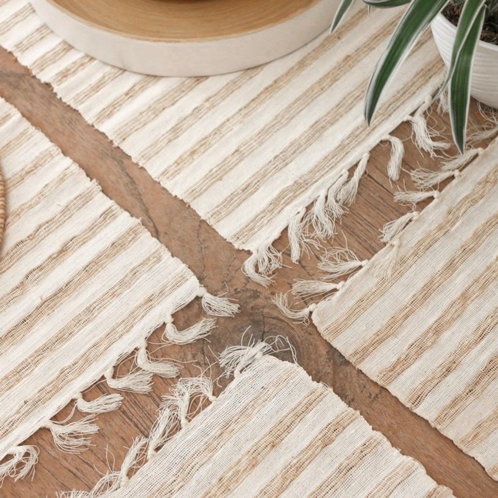 Woven Cotton Blend Placemats from Bali Set of 4 'Traditional Table'