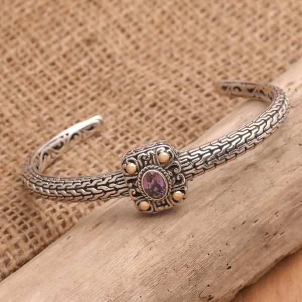Alternate image for Handmade Gold-Accented and Amethyst Cuff Bracelet Spellbound Silver