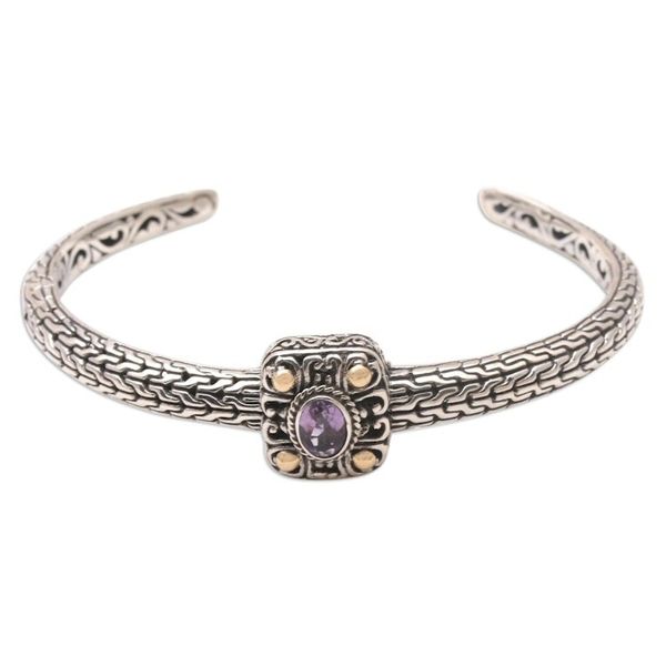 Alternate image for Handmade Gold-Accented and Amethyst Cuff Bracelet Spellbound Silver