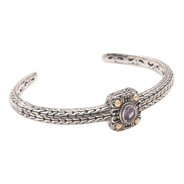 Alternate image for Handmade Gold-Accented and Amethyst Cuff Bracelet Spellbound Silver
