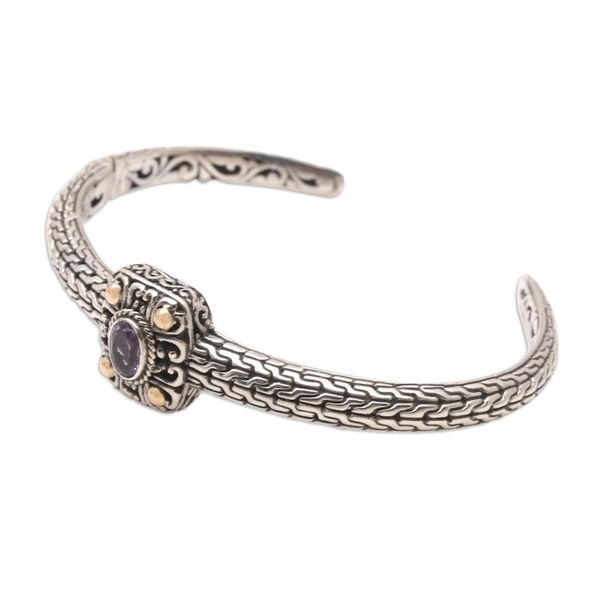 Alternate image for Handmade Gold-Accented and Amethyst Cuff Bracelet Spellbound Silver