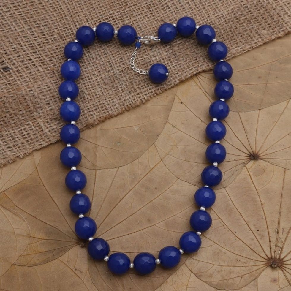 Balinese Sterling Silver and Agate Beaded Necklace 'Evening Cocktail in Midnight'