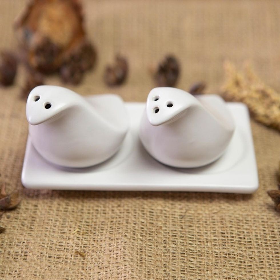 Handcrafted Ceramic Salt and Pepper Set 3 Pieces 'Sprinkled Spice'