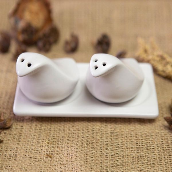 Alternate image for Handcrafted Ceramic Salt and Pepper Set 3 Pieces Sprinkled Spice
