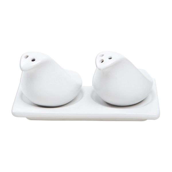 Alternate image for Handcrafted Ceramic Salt and Pepper Set 3 Pieces Sprinkled Spice