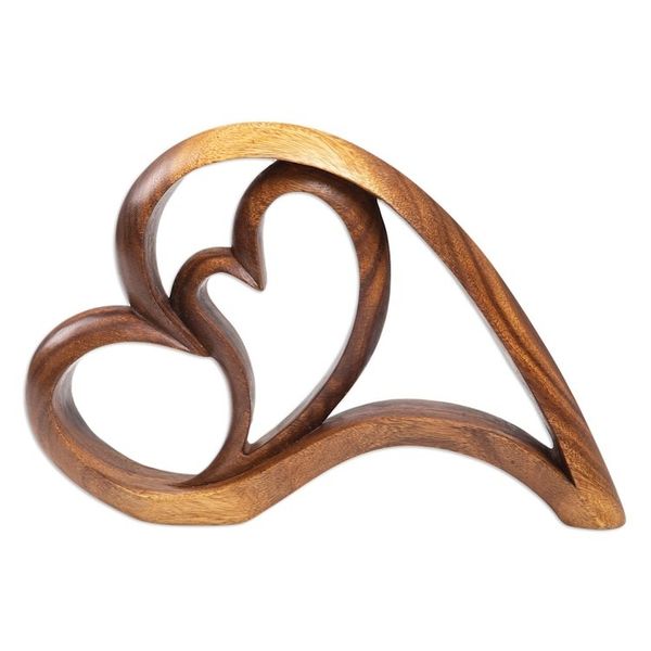 Alternate image for Handmade Suar Wood Statuette with Heart Motif Layered Love