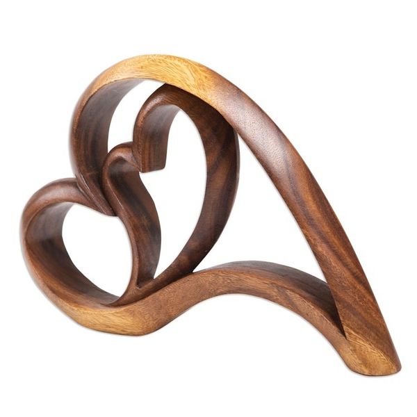 Alternate image for Handmade Suar Wood Statuette with Heart Motif Layered Love