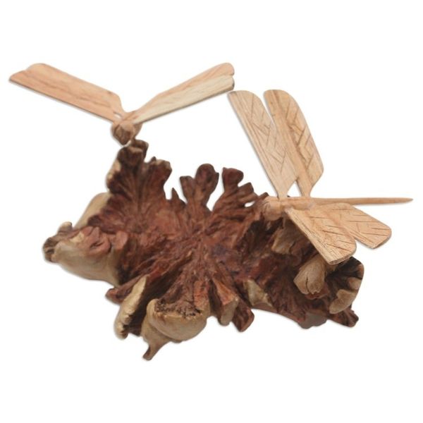 Alternate image for Hand Carved Jempinis Wood Dragonfly Statuette Sweet Wings